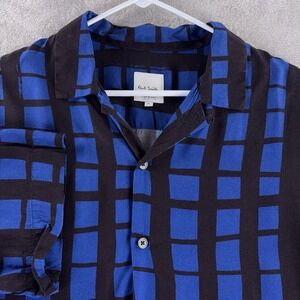 Paul Smith Camp Shirt Mens Size XL Blue Black Geo Box Short Sleeve Casual